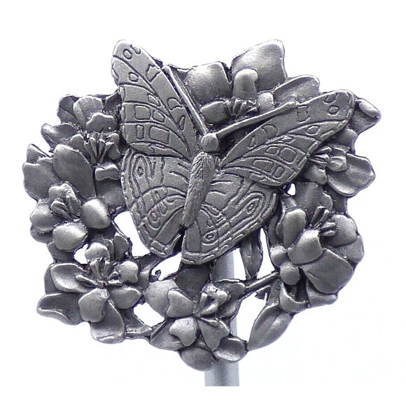 Butterfly and Flowers Brooch Scatter Pin Pewter Metal Birds & Bloom 1998 Vintage - Picture 3 of 12